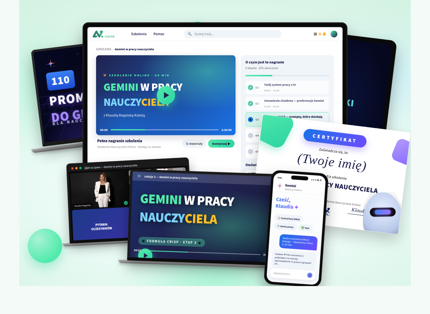 Gemini w pracy nauczyciela — mockup kursu